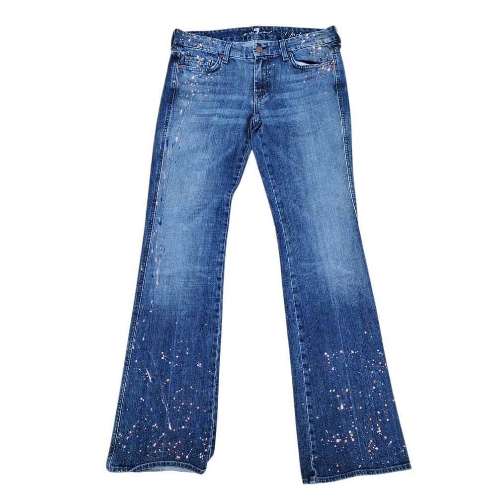 7 For All Mankind Women's Paint Splatter Jeans Size 29 Bootcut USA Made
